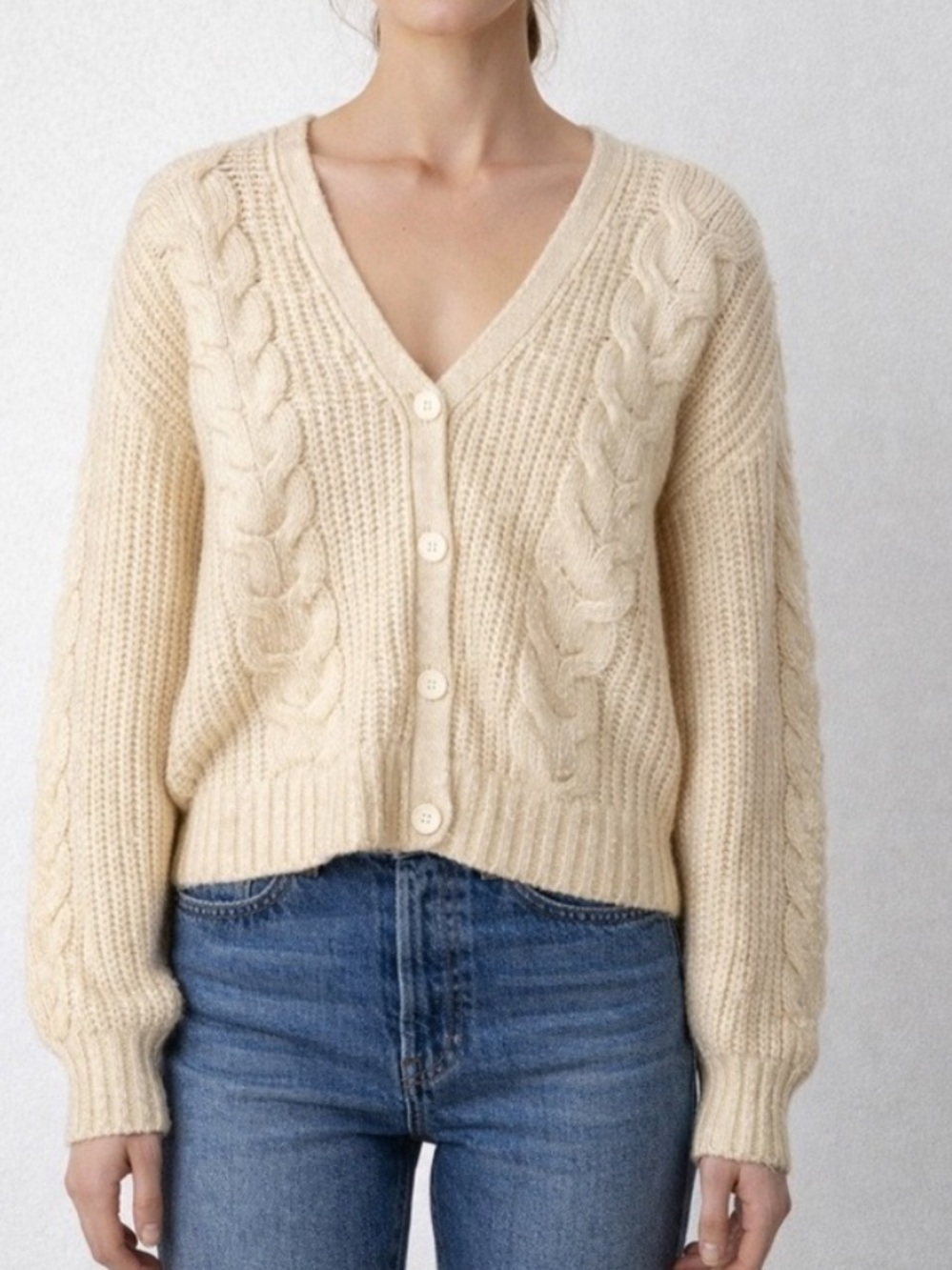 American Eagle Outfitters Cream Cable Knit Button Cardigan
